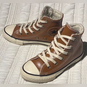 Converse Chuck Taylor Leather Shearling Hi 654345C Antique Sepia Youth 11C